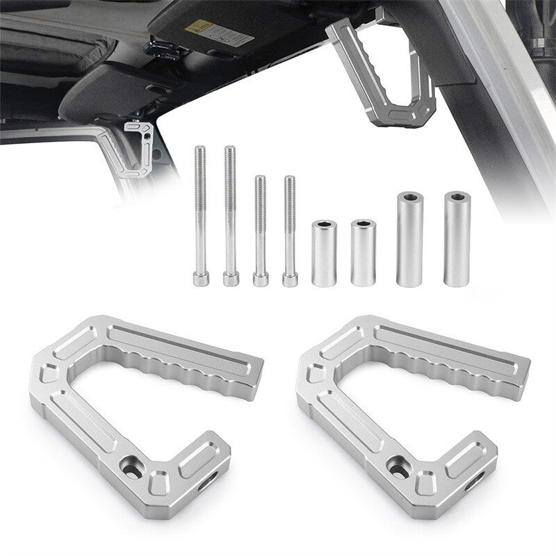 Silver Rear + Front Roof Grab Bar Pull Handle Kit for 07-18 for Jeep for Wrangler JK