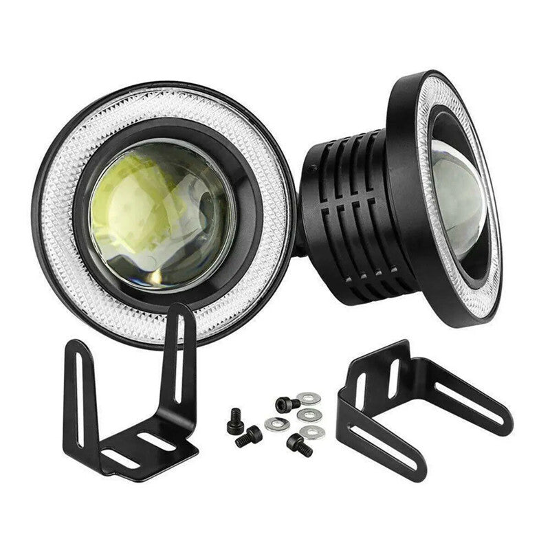 Car 3in 2pcs Universal Fog Light COB LED DRL Driving Waterproof Angel Eyes Lamp