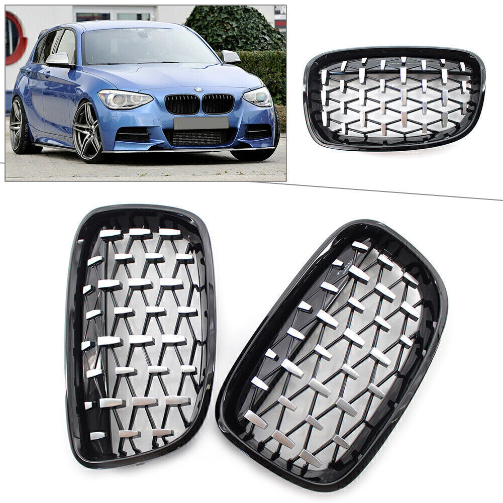 for BMW 1Series F20 11-14 Front Black Grille Chrome Diamond Meteor Latest Style