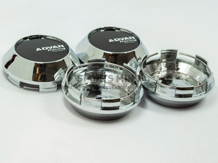 4x68mm Advan Racing Black and Silver Decal Badge Wheel Center Hub Cap Rim Caps
