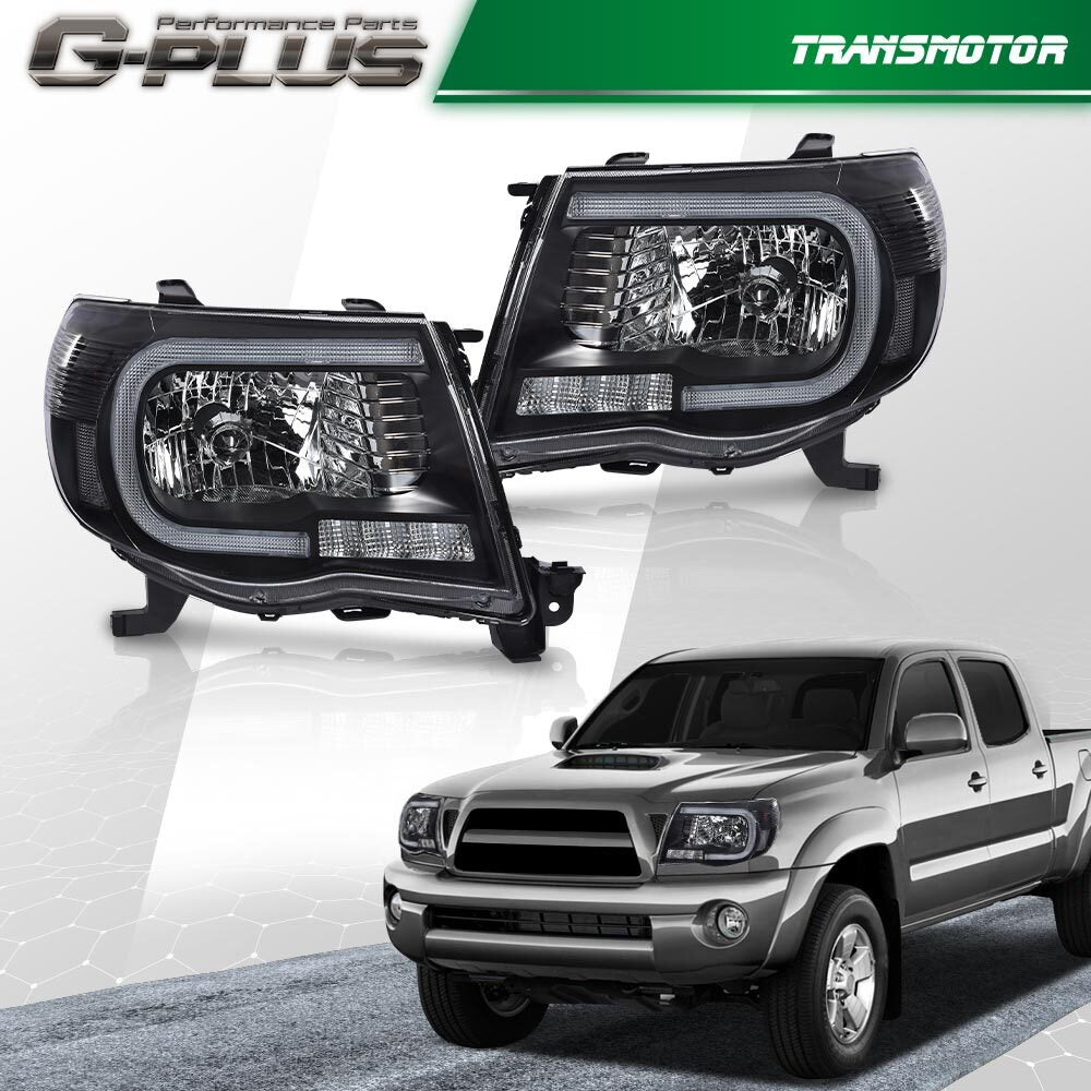 Suitable for 2005-2011 for Toyota Tacoma transparent LED headlights, black/transparent.