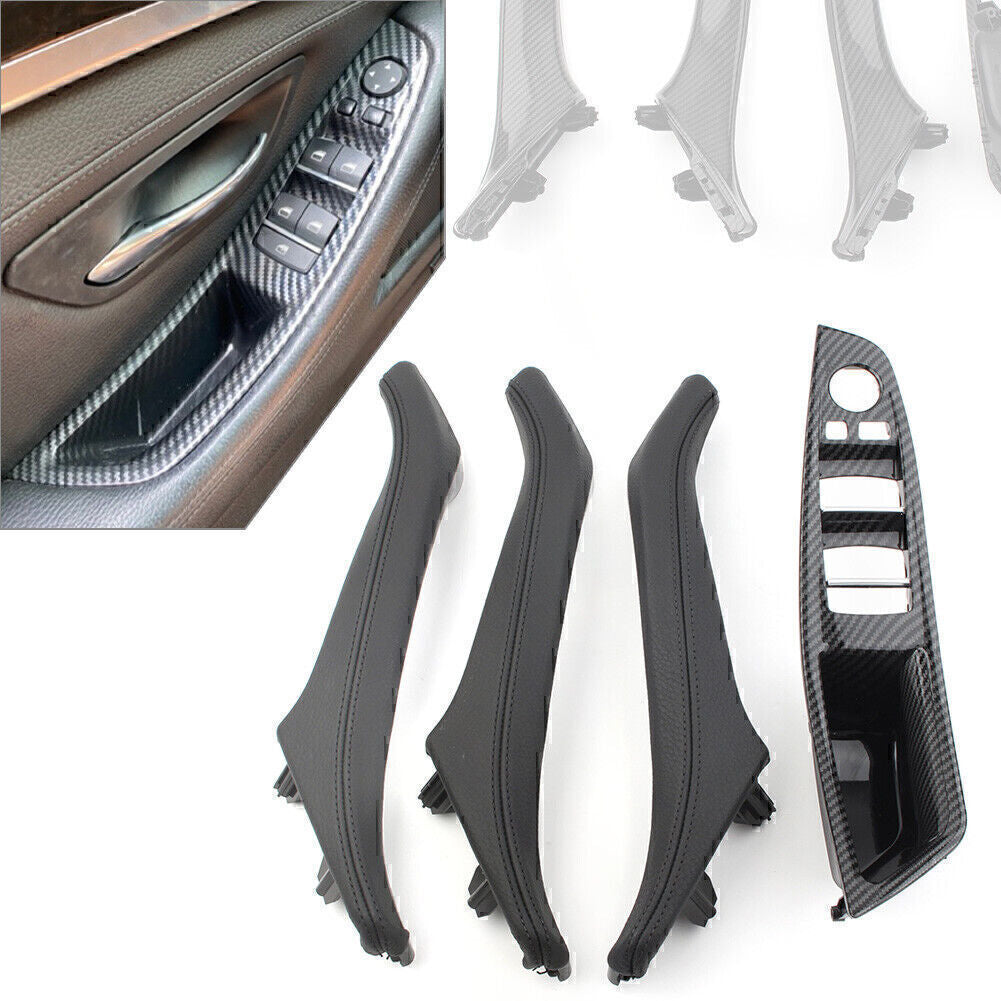4X Carbon Fiber Door Trim Pull Handle Real Leather for BMW 5 series F10 F11 F18
