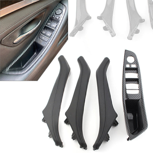 4X Carbon Fiber Door Trim Pull Handle Real Leather for BMW 5 series F10 F11 F18