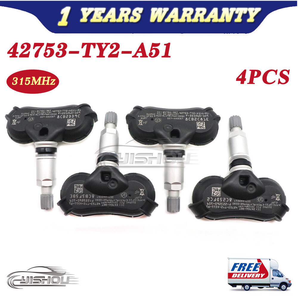 Set 4x Tire Pressure Monitoring Sensor for Acura TL ZDX RLX 315Mhz 42753-TY2-A51