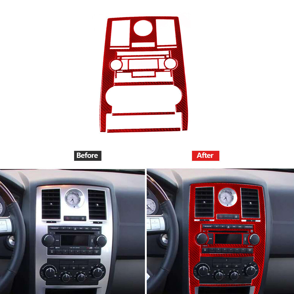 5x Red Carbon Fiber CD Control Panel Cover Trim TypeB for Chrysler 300 2005-2007