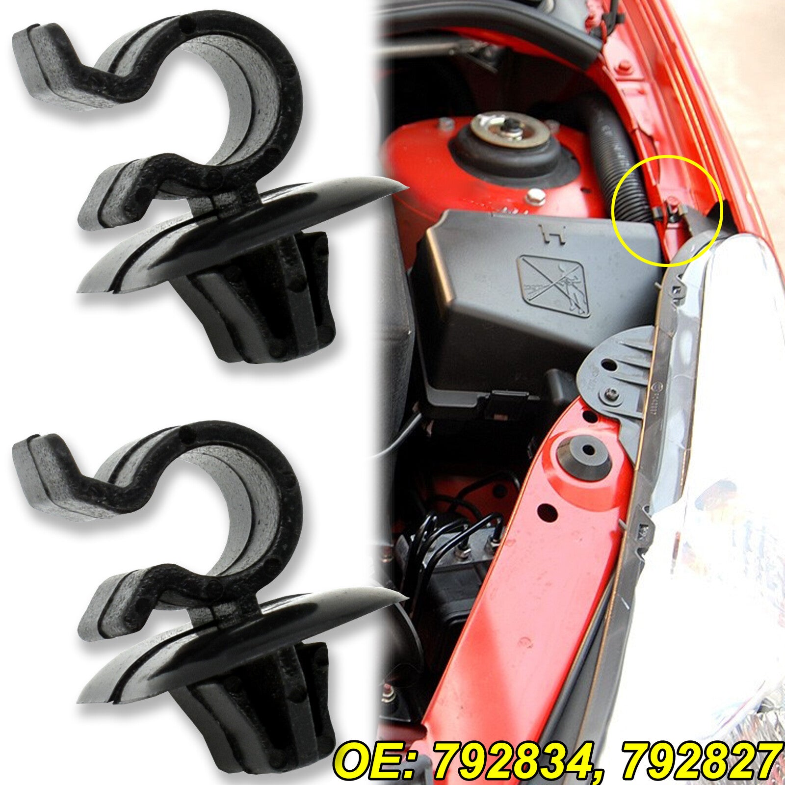 2 x bonnet rod bonnet support clips for Peugeot 1007 106 206 306 3008