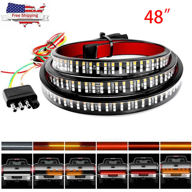 48 LED Truck Strip 3 Row Tailgate Tail Light Reverse Brake Turn Signals Lamp US