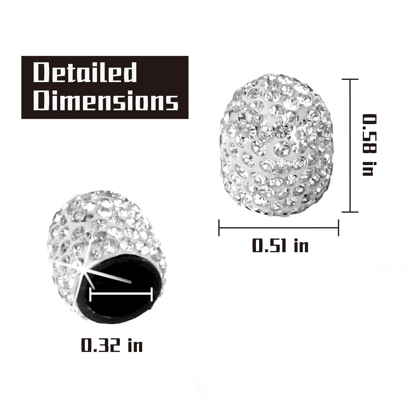 4Pcs Fashion Diamond Bling Car Tyre Tire Wheel Rims Air Valve Stem Cap Car White