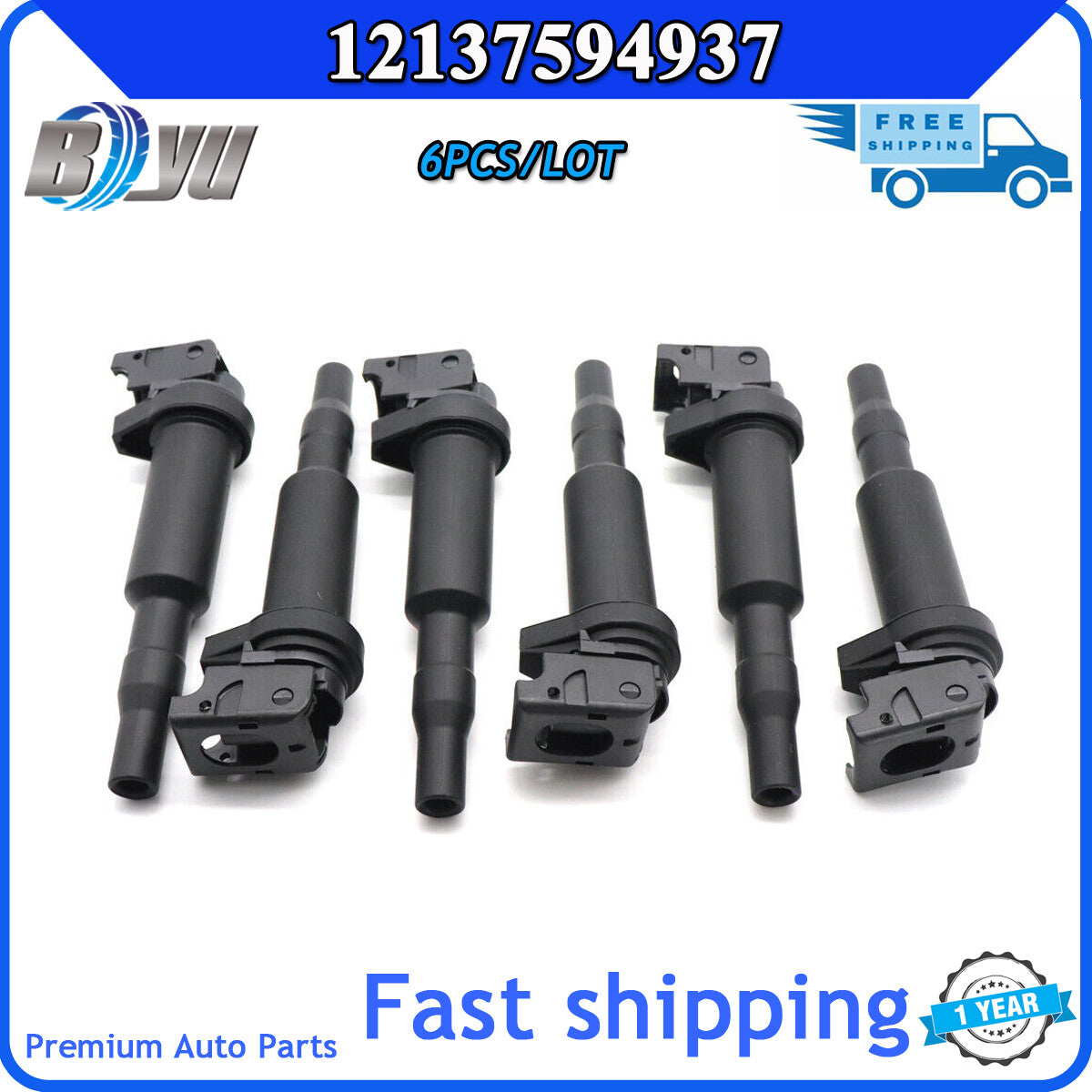 12137594937 Brand New 6-Piece Straight Point Coil Pack for BMW E90 E92 128i 328i CN