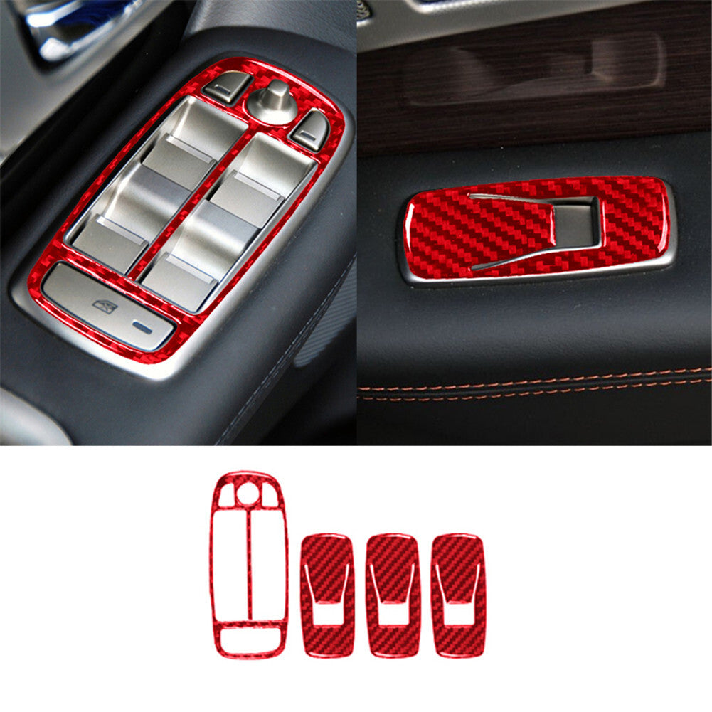 4X Red Window Lift Button Panel Trim Cover Carbon Fiber for Jaguar XF 2009-2011