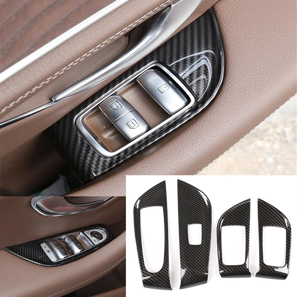 Carbon ABS Window Lift Switch Button Trim for Mercedes-Benz E Class 2016-21 high