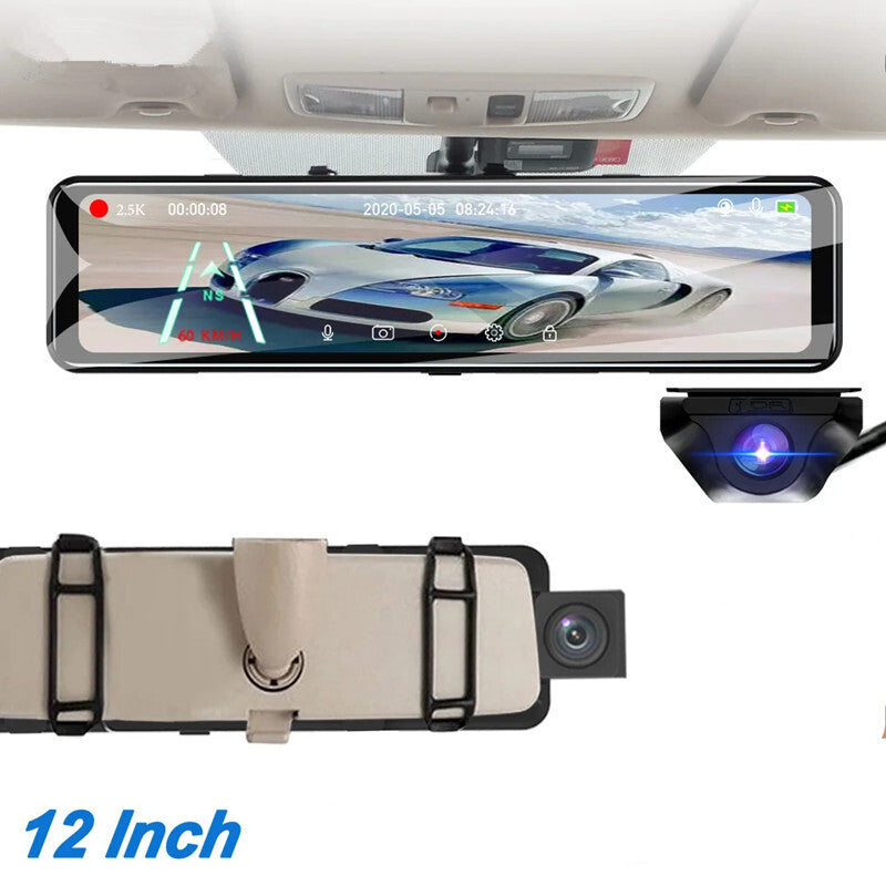 12in Car Dvr 2K Mirror Video Recorder Registrar Dash Cam 1080P Camera Rearview