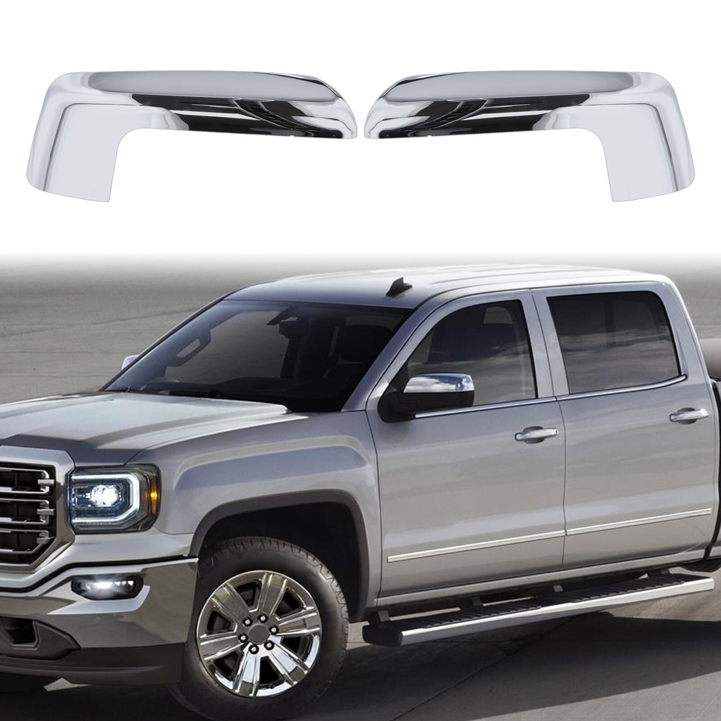 Clip-on Mirror Covers Chrome Sliver for Chevy 2019-2024 for Sierra 1500 for GMC