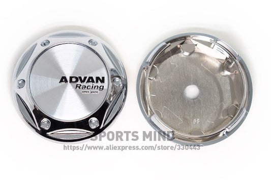 4-piece set of 68mm Advan racing wheel caps, rim caps, wheel center caps, badges, and chrome-plated logos.