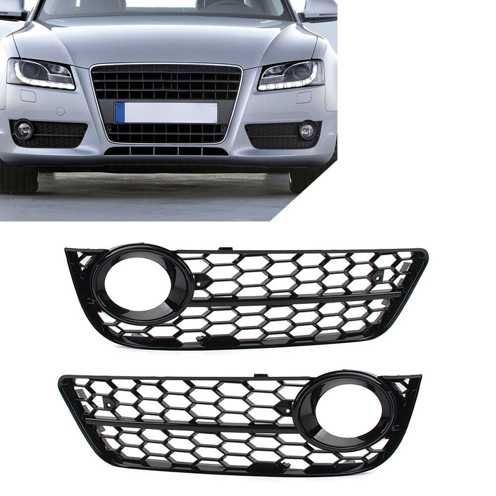 Honeycomb Mesh Grille Front Bumper Fog Light Cover Black for Audi A5 2008-2011