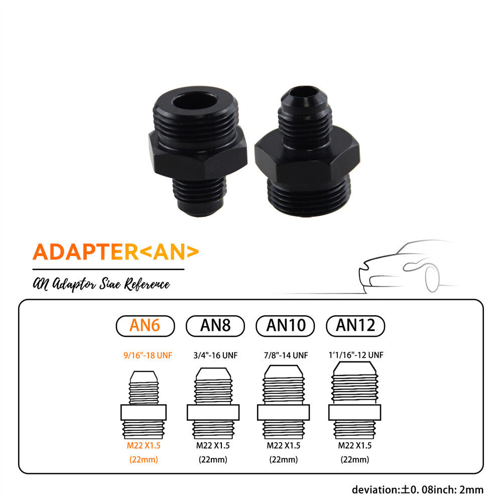 2PCS M22 x 1.5 to Metric AN6 Adaptor Fitting For Oil Cooler Fuel Tank+ O-ring