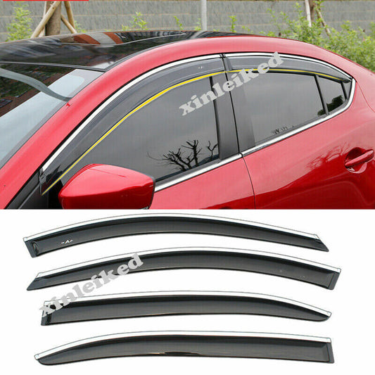 4x for Mazda 3 Axela Sedan 2014-2018 Visor Side Window Visor Rain Guard W/Chrome