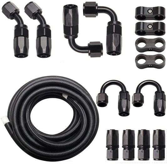 20ft 8AN Black Nylon And Stainless Steel Braided Fuel Oil Hose Fuel Line