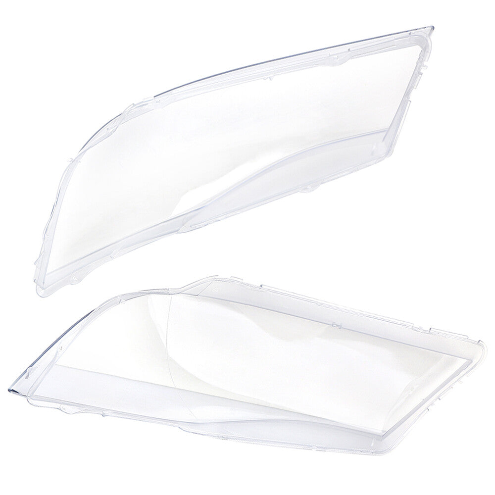 A pair of transparent headlight lens covers and transparent xenon lenses suitable for BMW 3 Series E90/E91 2005-2012