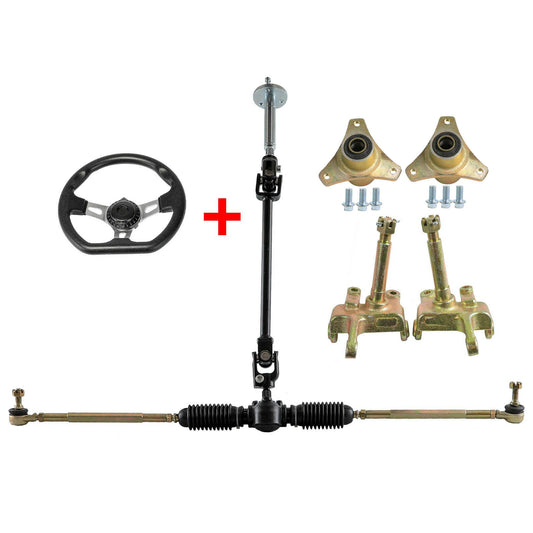 Steering wheel parts assembly, gear carrier, pinion shaft, tie rod, go-kart, four-wheeled, three-wheeled vehicle