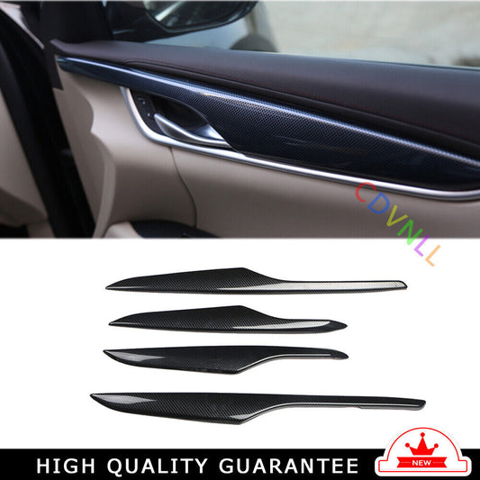 Car Inner Door Panel Cover Trim Fit for Cadillac XTS 2013-17 Black Carbon Fiber