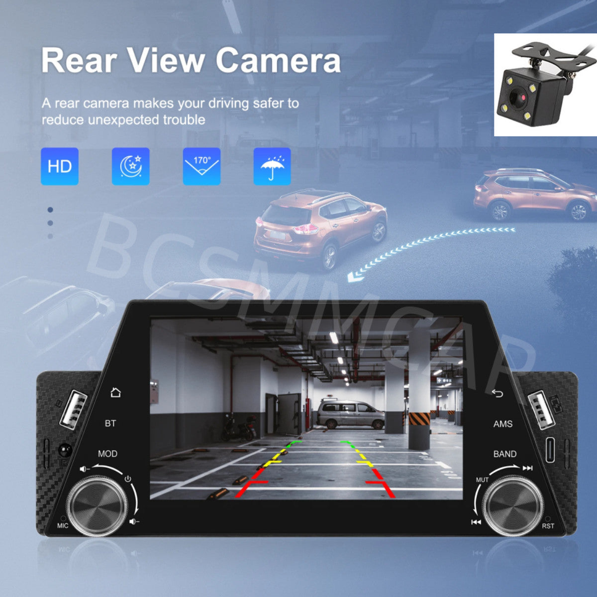 For Apple CarPlay 5in 1Din Car Stereo Radio Android Auto Touch Screen W/Camera