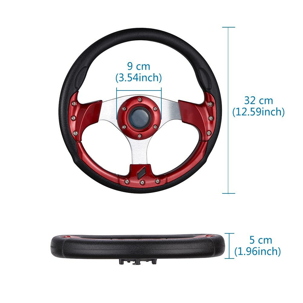32cm Aluminum Racing Steering Wheel PVC Sports Drifting Wheel w/ Horn Button Red