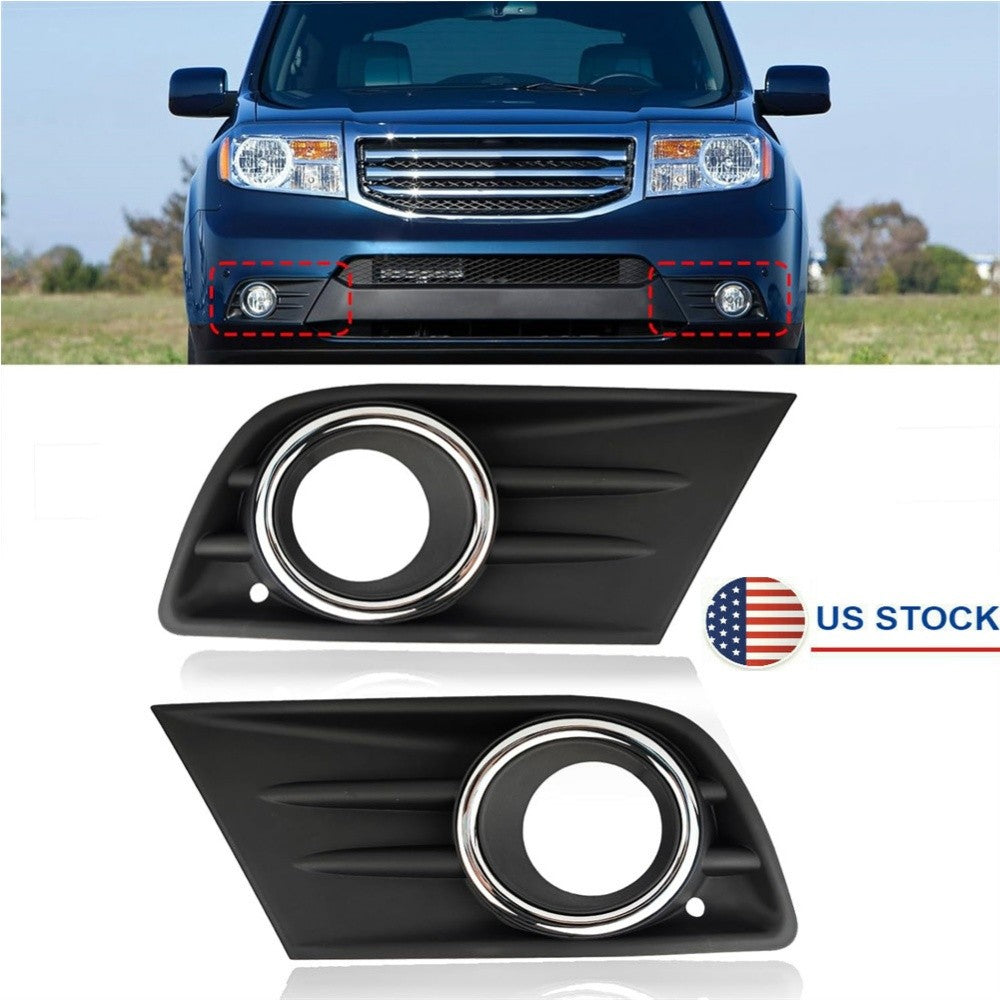 Front Bumper Fog Light Cover w/Chrome Ring Left Right for Honda Pilot 2012-2015