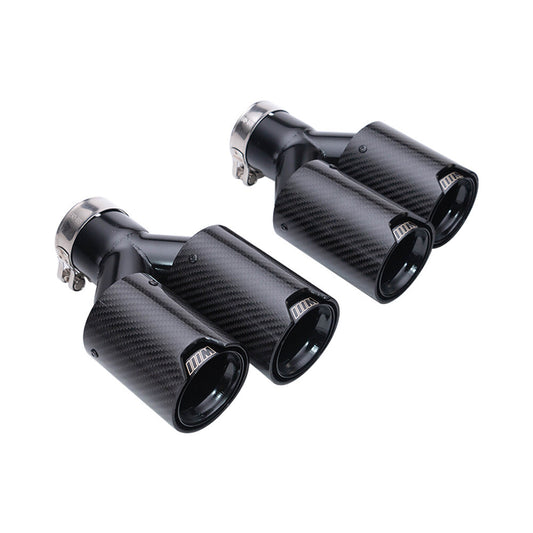 Pair 63mm ID 79mm OD Carbon Fiber Exhaust Pipe Dual End Tip for BMW Y Style New