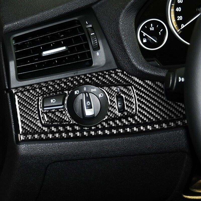 Real Carbon Fiber Car Headlight Switch Cover Trim for BMW X3 X4 F25 F26 11-17