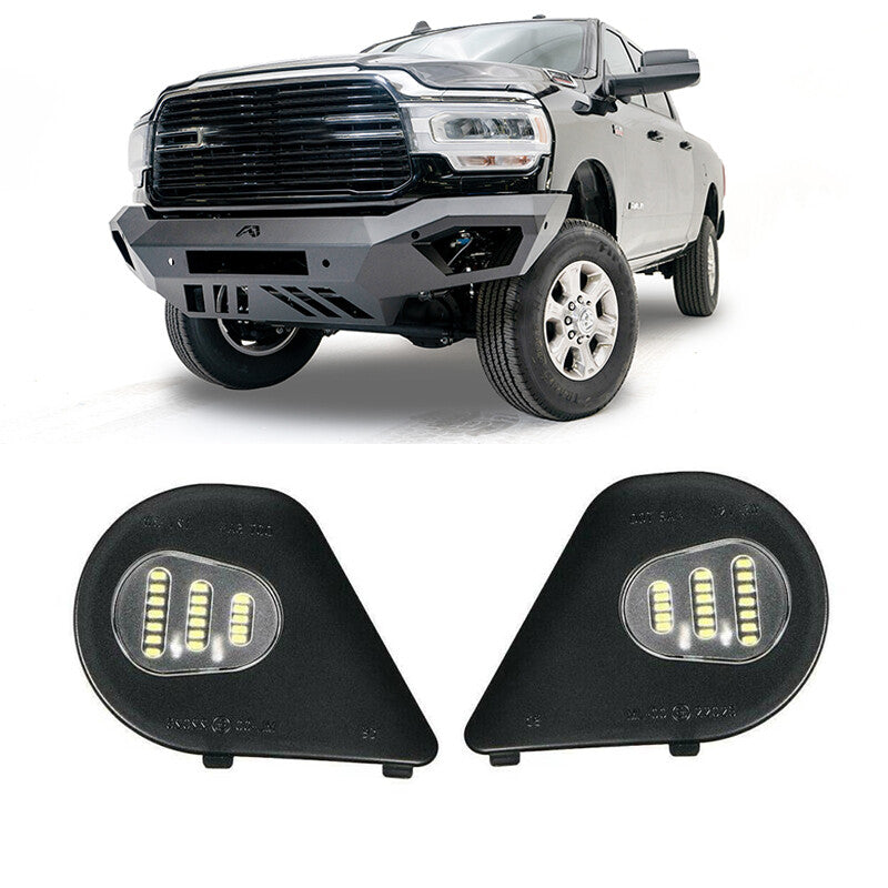 A pair of mirrored puddle lights for 2010-2019 for Dodge for Ram 1500 2500 3500 4500 5500 trucks.