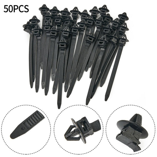 50pcs Nylon Cable Tie Wrap Fixed Fastener Clips Car Hose Fastening Zip Strap Kit
