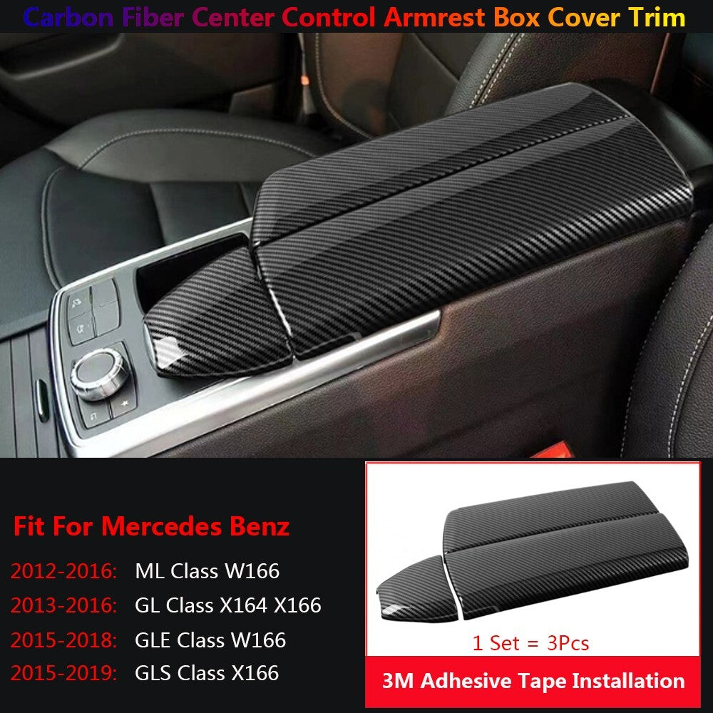 3x for Mercedes-Benz ML GL GLE GLS W166 X166 Carbon Armrest Box Panel Cover Trim