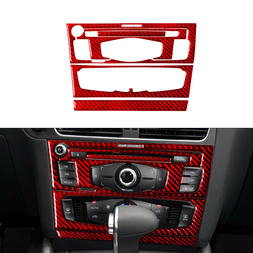 for Audi Q5 2009-2017 Red CD Player Radio Air-Con Trim Cover TYP-B Carbon Fiber