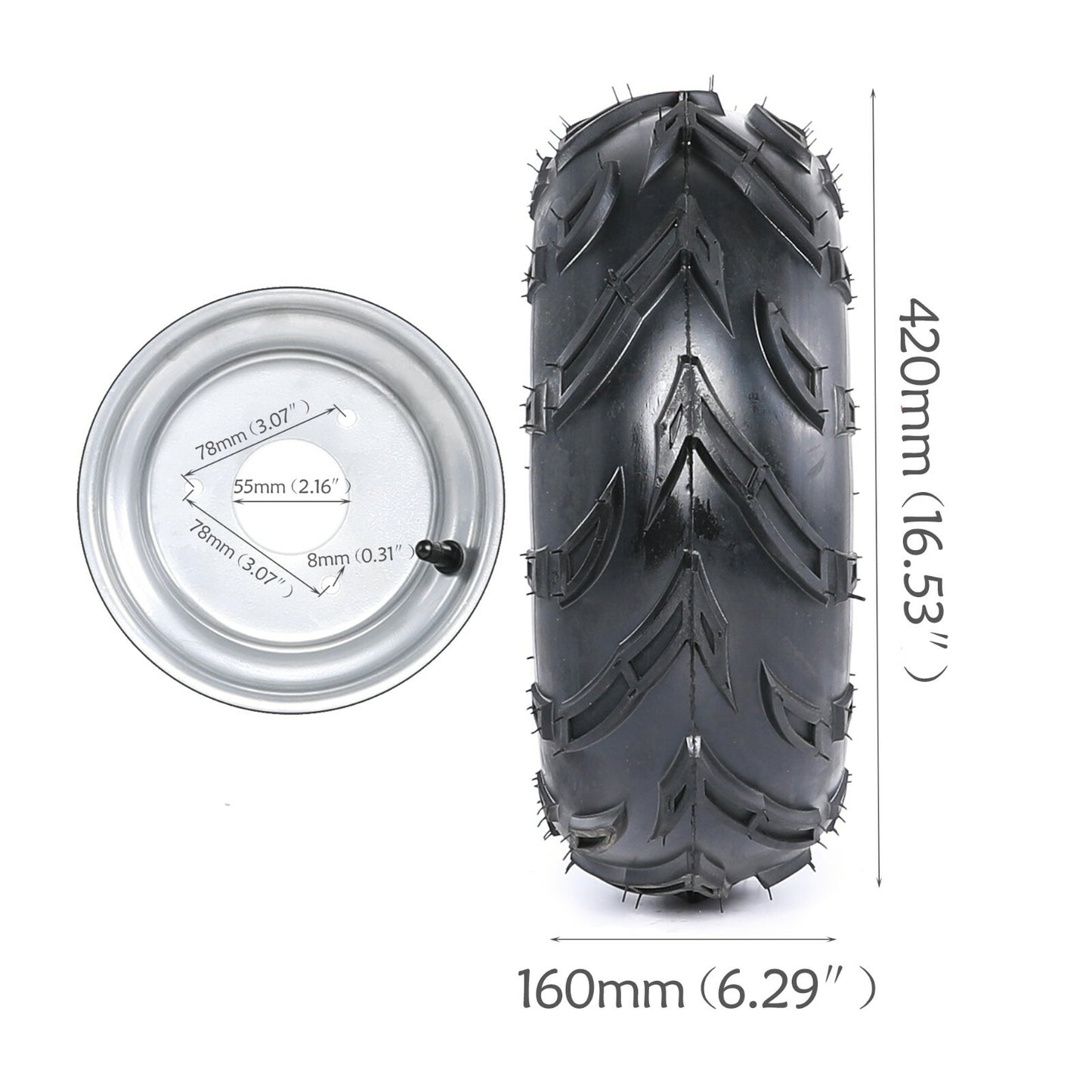 16x8x7 16x8-7 3 Lug Rim ATV tires, Taodao 110cc 125 150cc four-wheel go-kart tires