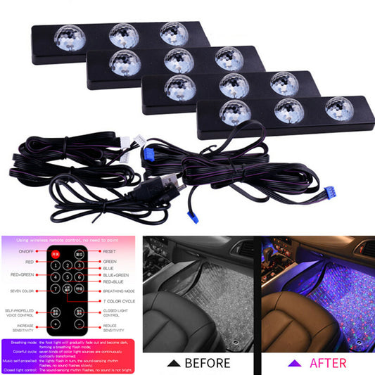 Car RGB Atmosphere Light Modification USB Sole Lamp Star Colorful Voice Control