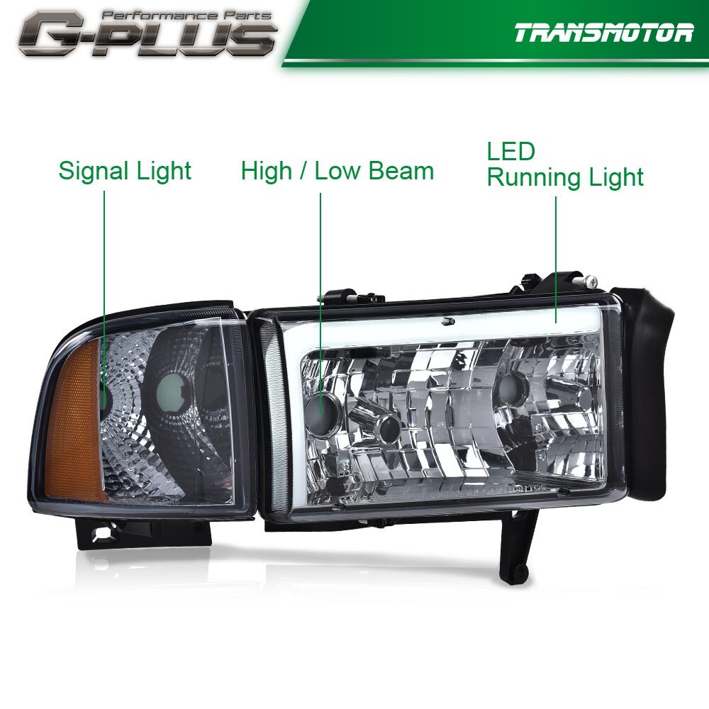 Suitable for 94-02 for Dodge for Ram 1500 2500 3500 Smoke Lens Amber Angle LED DRL Headlights