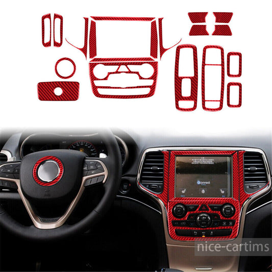 for Jeep Grand Cherokee 11-20 Red Carbon Fiber Interior Full Set Kit Cover 19PCS