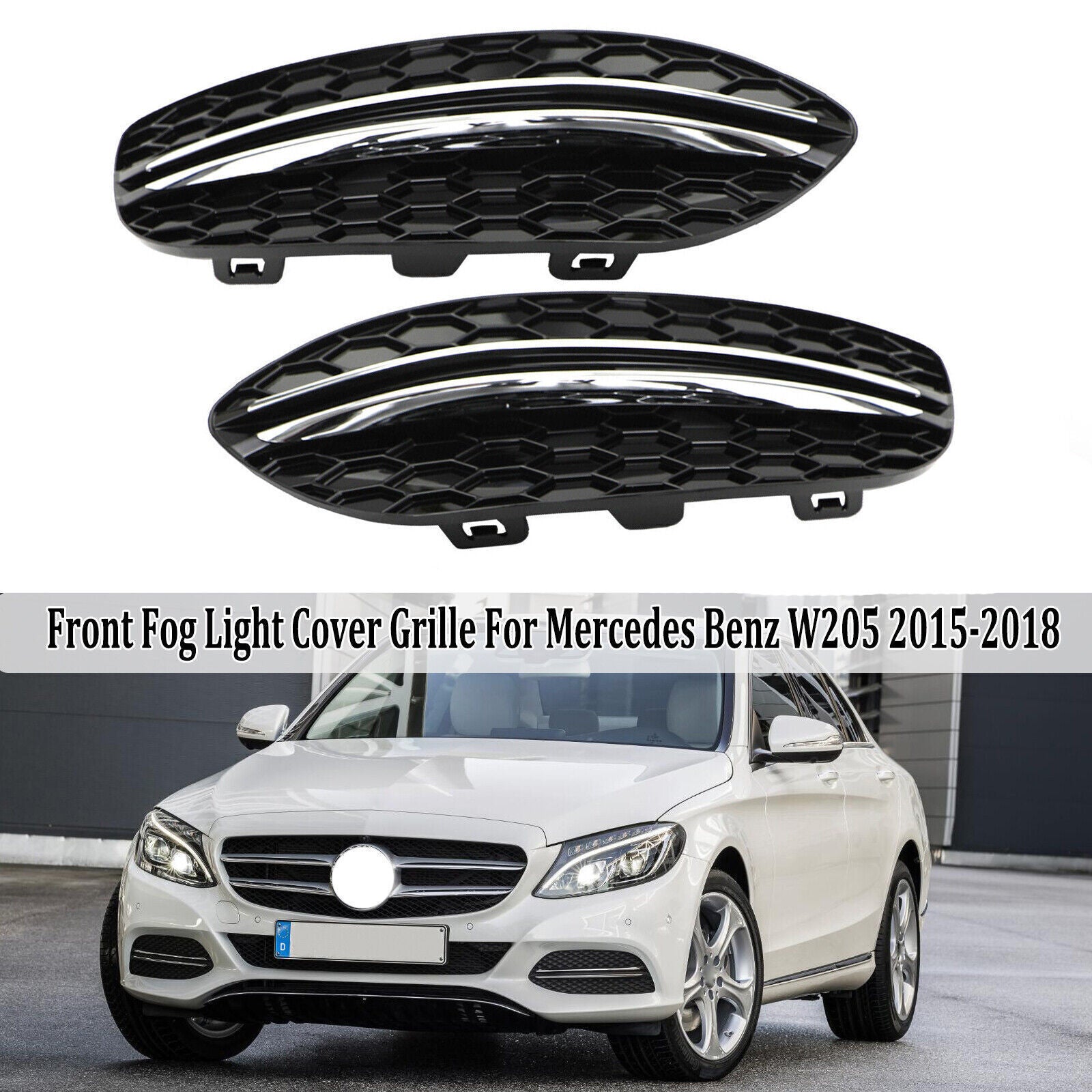for Mercedes Benz W205 2015-2018 2x Fog Light Air Vent Grille Covers Front Lower