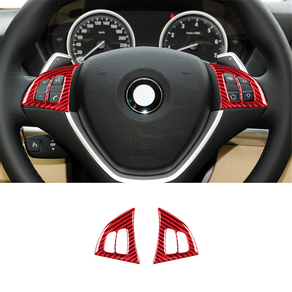 Red Carbon Fiber Steering Wheel Frame Cover Trim for BMW X5 E70 X6 E71 2008-2013