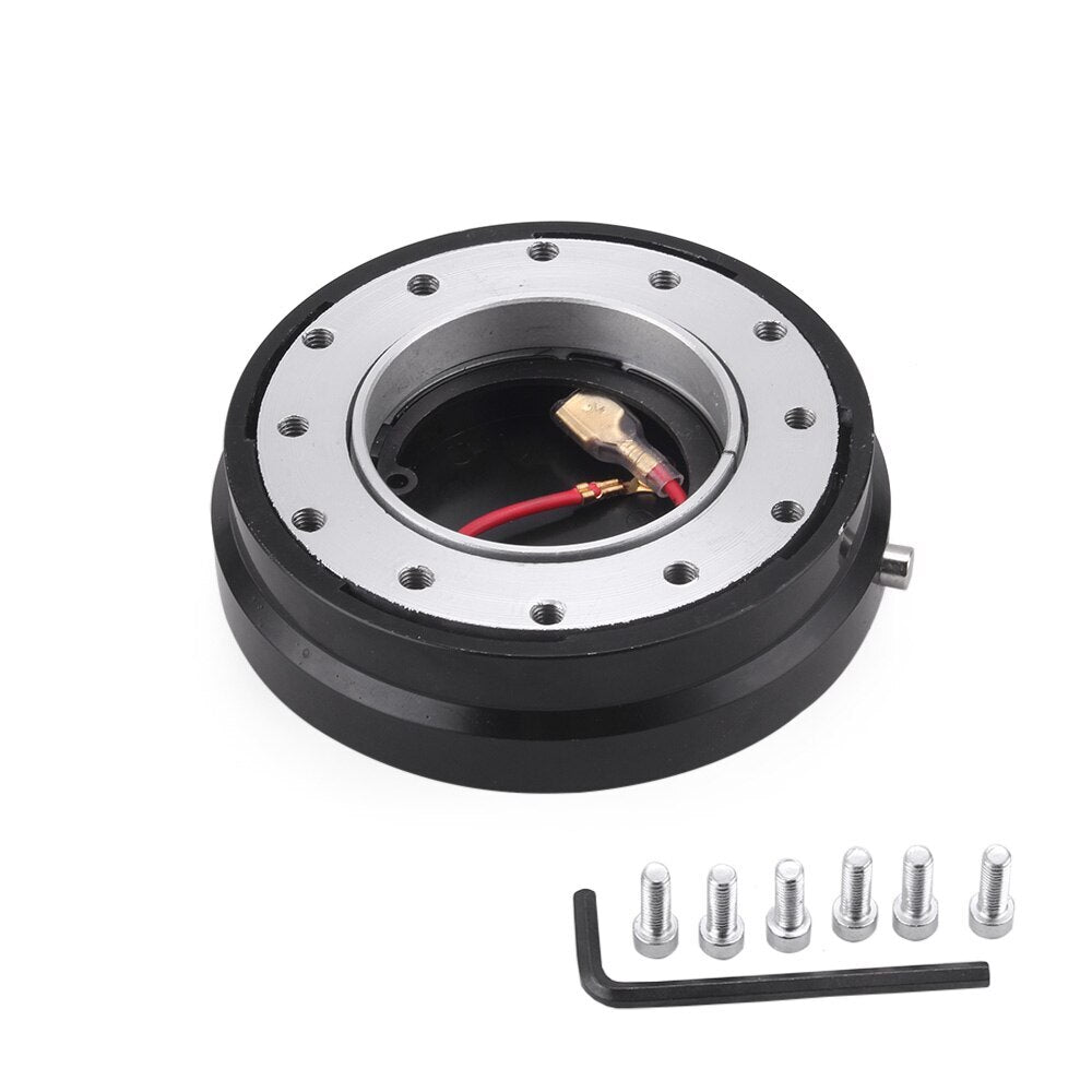 JDM BLACK 6-HOLE STEERING WHEEL 1 THIN QUICK RELEASE SHORT HUB ADAPTER KIT