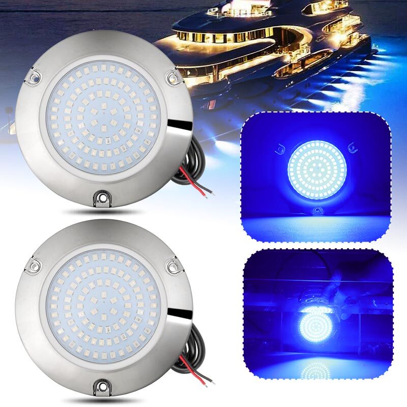 2x 90 LED Blue Underwater Pontoon Marine/Boat Transom Light IP68 Stainless Steel