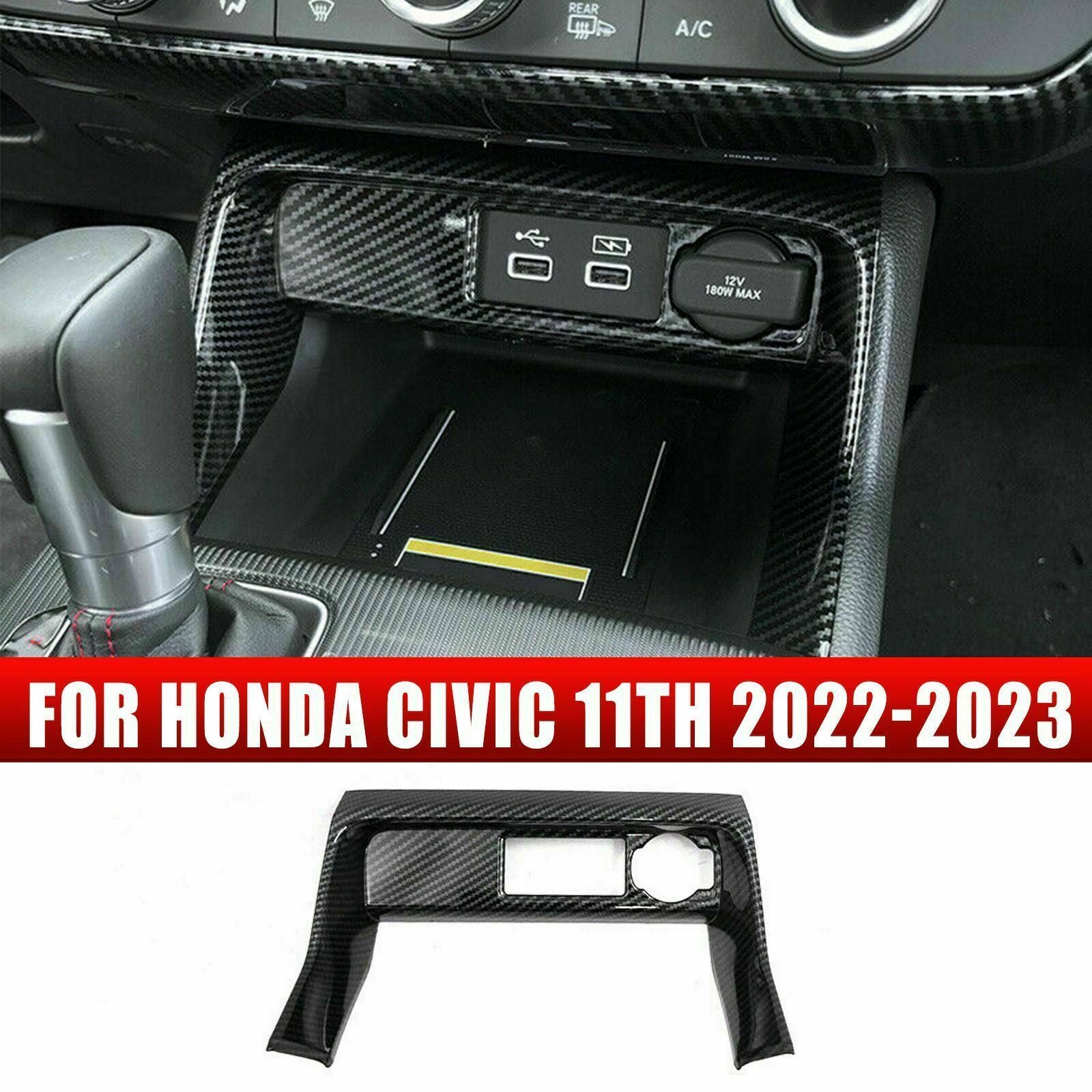 for Honda for Civic 2022-2023 Carbon Fiber Color Console Cigarette Lighter Panel ABS