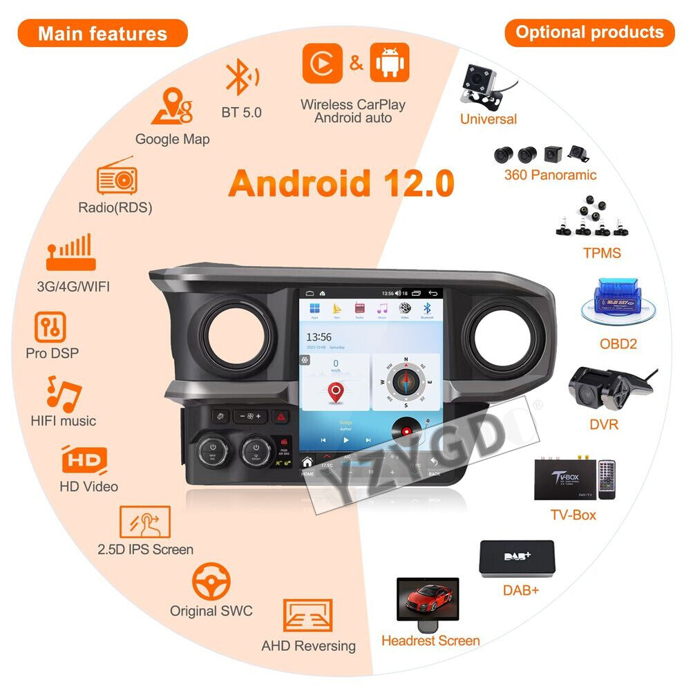 for Toyota Tacoma 2017-2023 Android Car Radio CarPlay Stereo Receiver 64G Screen