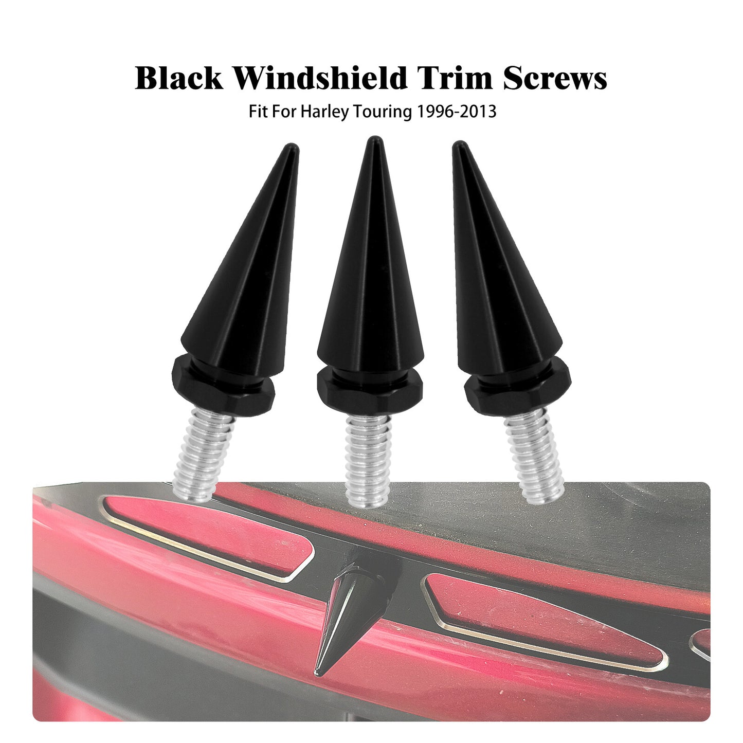 3xBlack Impaler Spike Wind Screen Windshield Bolt For Electra Street Glide 96-13