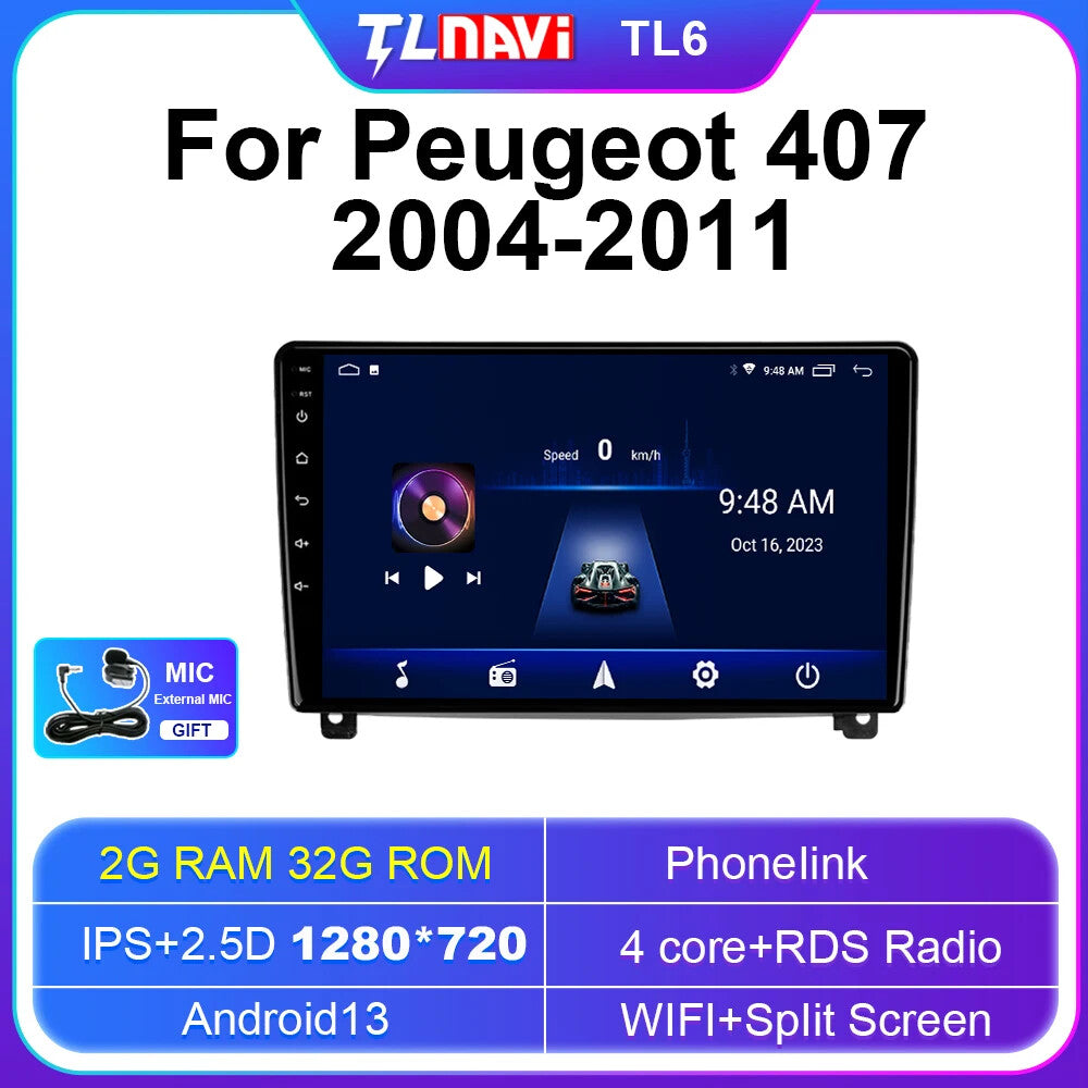 for Peugeot 407 2004-2011 Radio Car Video Player GPS Navi Android Auto CarPlay