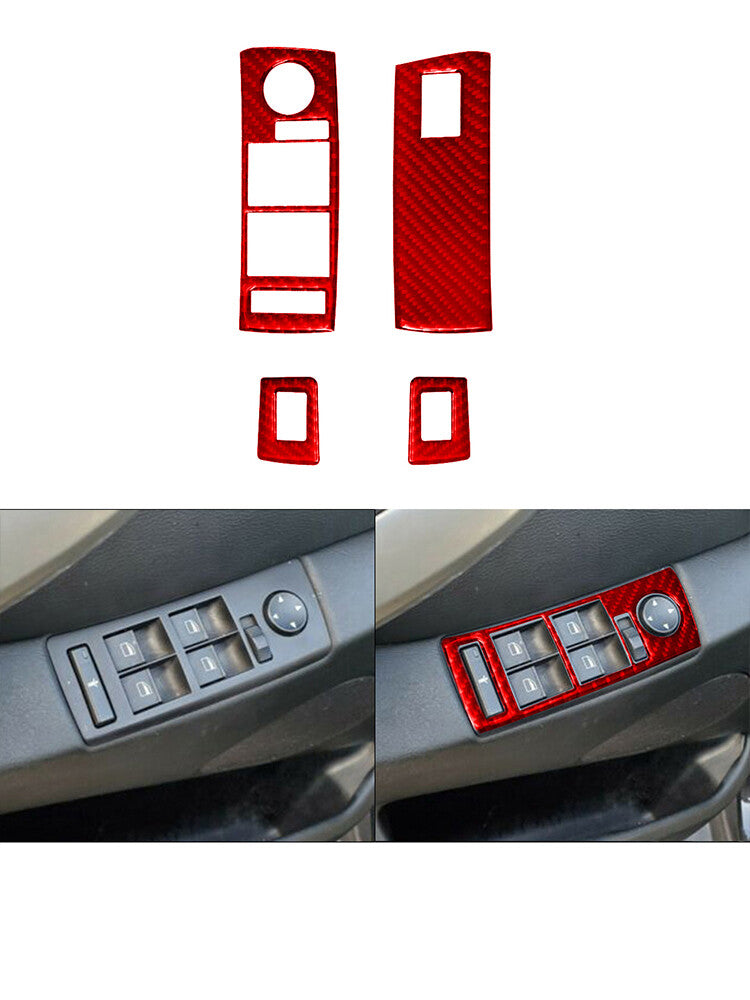 4X Red Carbon Fiber Rear Window Control Trim for BMW X5 2000-2006 Type B