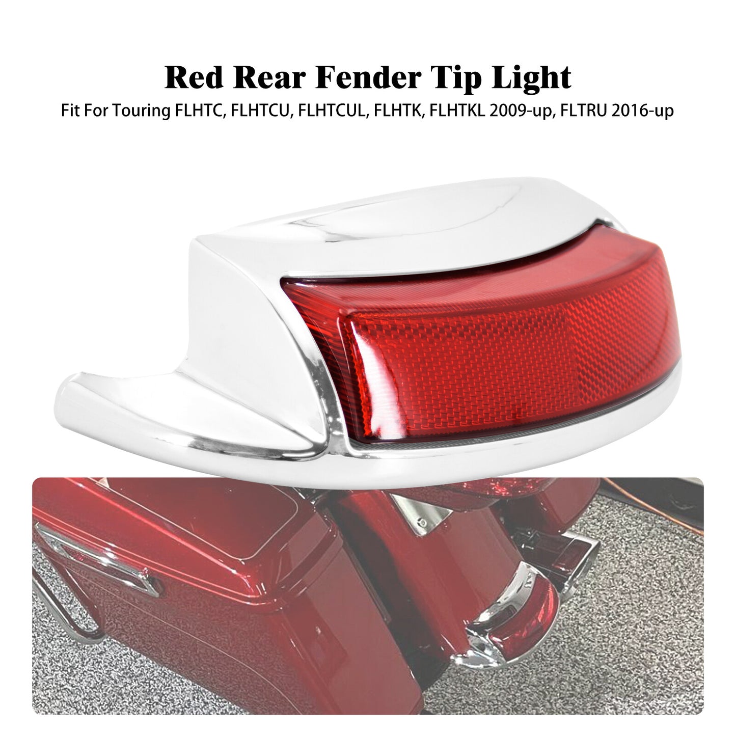 Chrome Rear Fender Tip Brake Light Red Lens for Harley Electra Road Glide 09-23