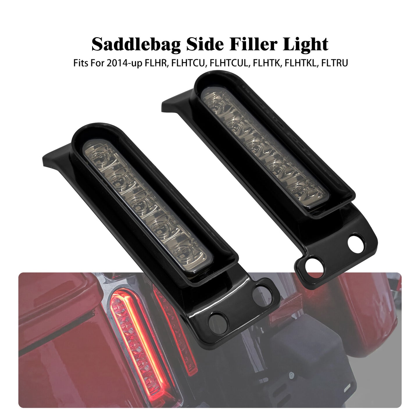 Black Saddlebag Filler Support LED Light Somke Lens for Harley Electra Glide 14+
