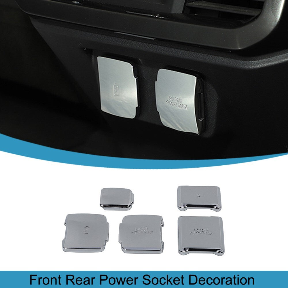 5PCS Chrome Front Rear Power/USB Socket Cover Trim for Ford F150 2021 2022 2023
